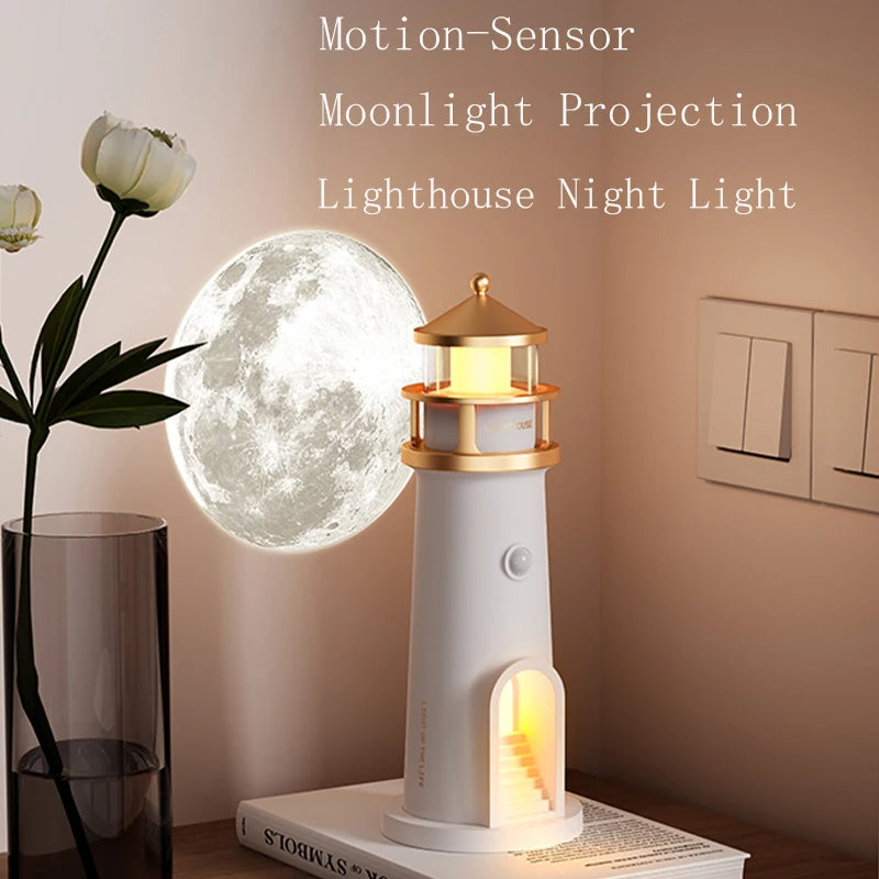 Lighthouse Night Lamp with Moon Projection