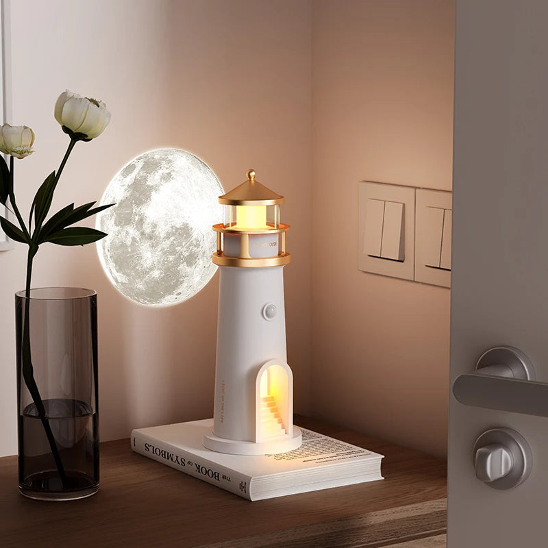 Lighthouse Night Lamp with Moon Projection