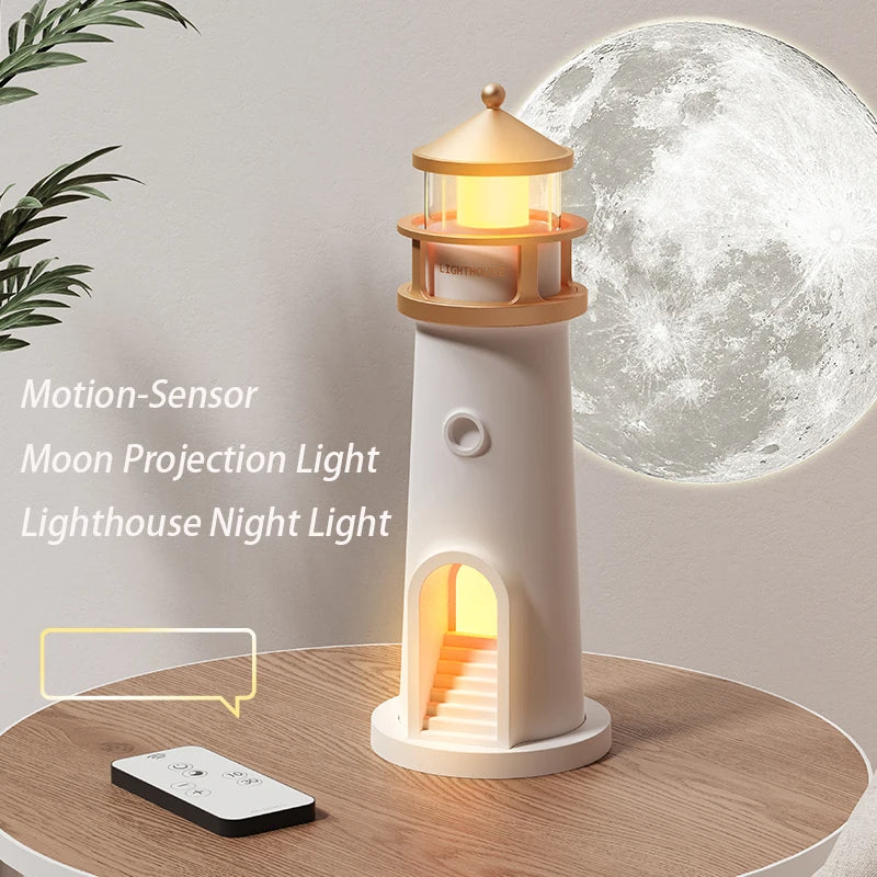 Lighthouse Night Lamp with Moon Projection